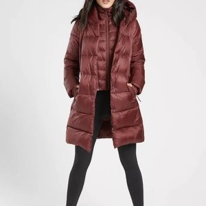 Athleta Long Knee Length Loft Down Coat Dark Red Maroon Size M
